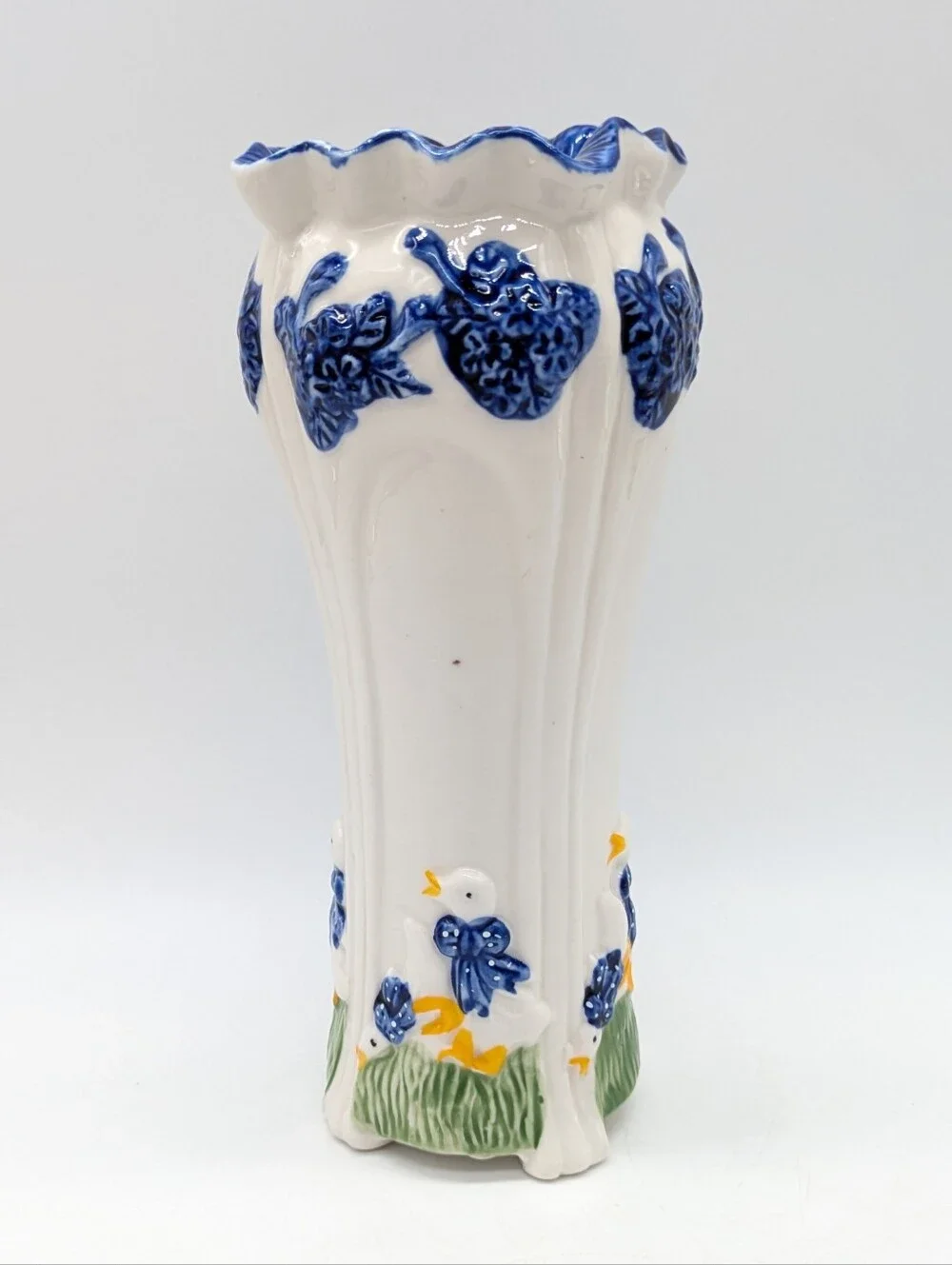 Vintage White Blue Ceramic Duck Nursery Vase